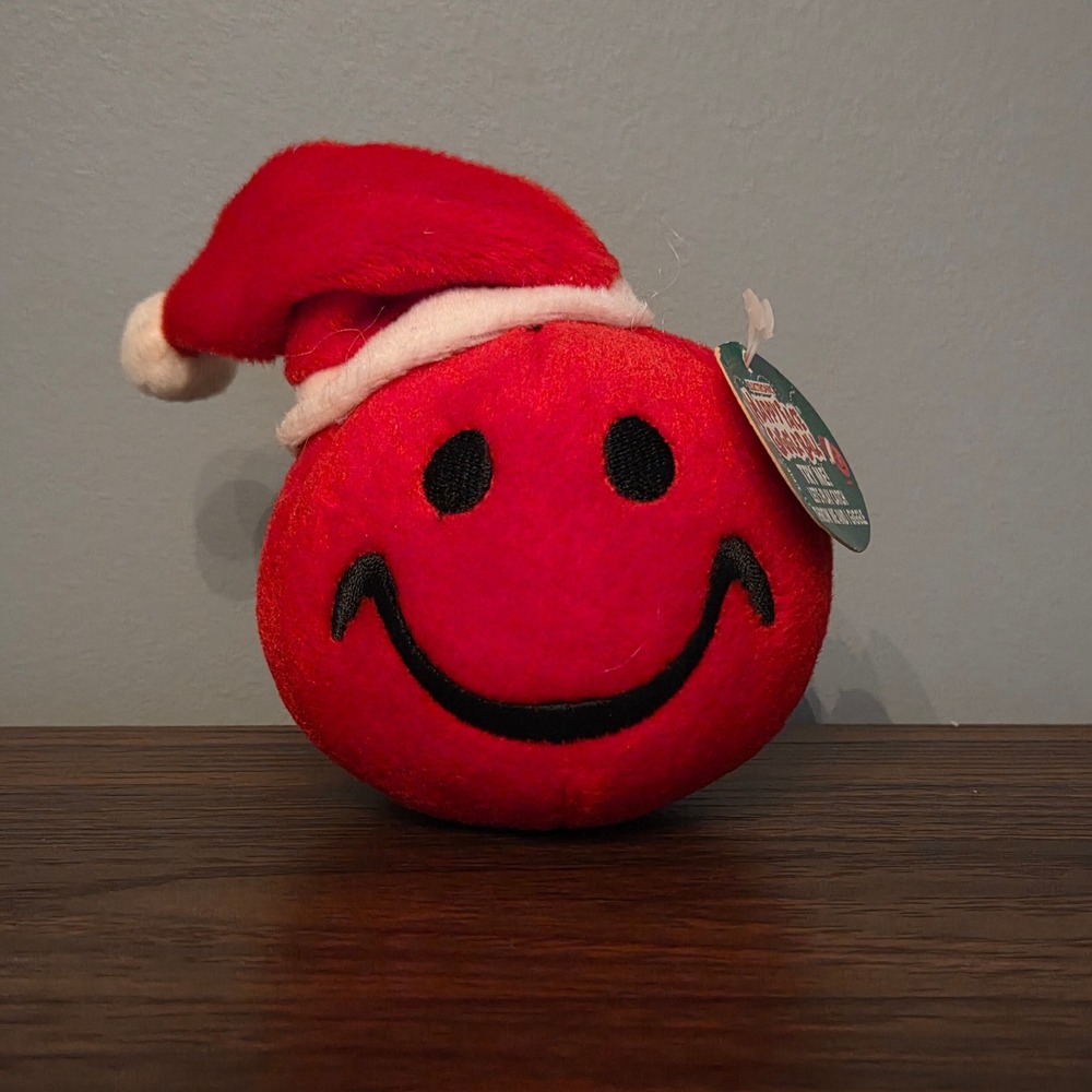 Vintage Happy Face Giggle Ball Christmas Santa Hat Plush Toy Sound Not Working